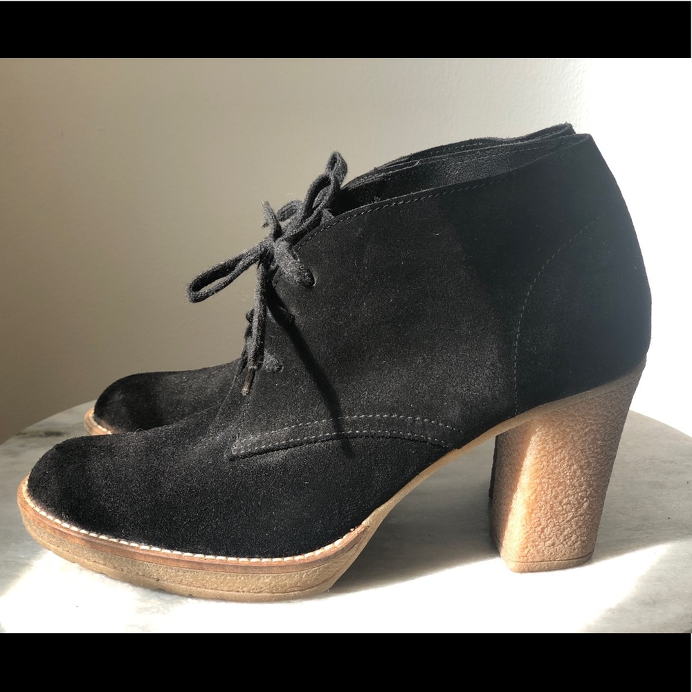 J. Crew 11 Desert Boot Black Suede Ankle Bootie High Heel Lace Up Made in Italy